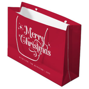Simple Retro Chic Red and White Merry Christmas Large Gift Bag