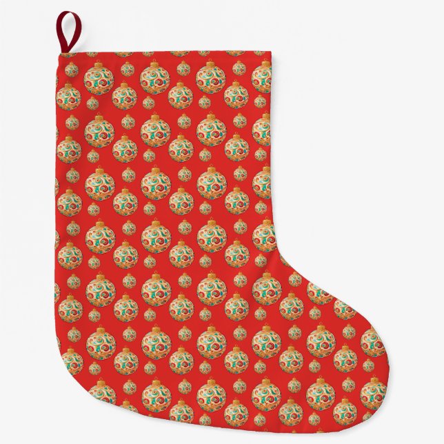 Simple Retro Christmas Ornament Pattern Large Christmas Stocking (Front)