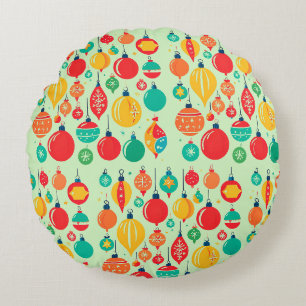 Simple Retro Christmas Ornament Pattern Round Cushion
