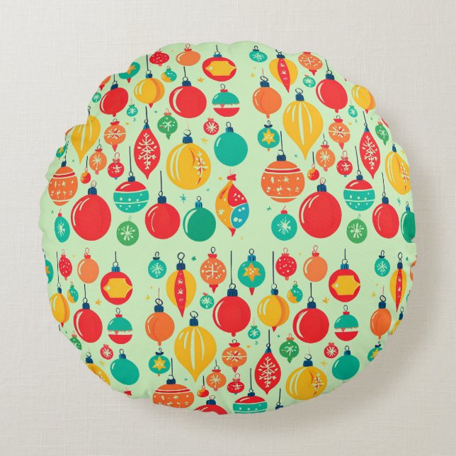 Simple Retro Christmas Ornament Pattern Round Cushion (Front)