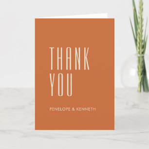 Simple Retro Custom Names Wedding Burnt Orange Thank You Card