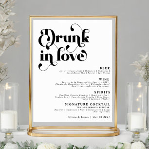 Simple Retro Drunk in Love Wedding Bar Menu Poster