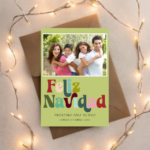 Simple Retro Feliz Navidad Photo Green Holiday Card