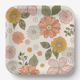 Simple Retro Floral Party Plates