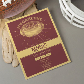 Simple Retro Gold Football Budget Birthday Invite