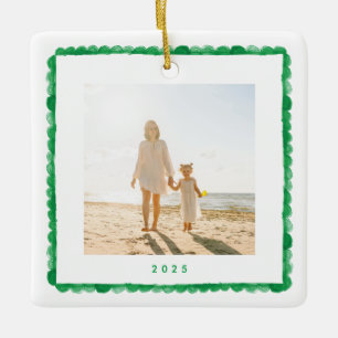 simple retro green frame photo square christmas ceramic ornament
