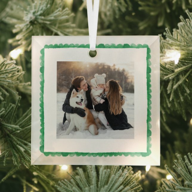 simple retro green frame photo square christmas glass tree decoration (Insitu)