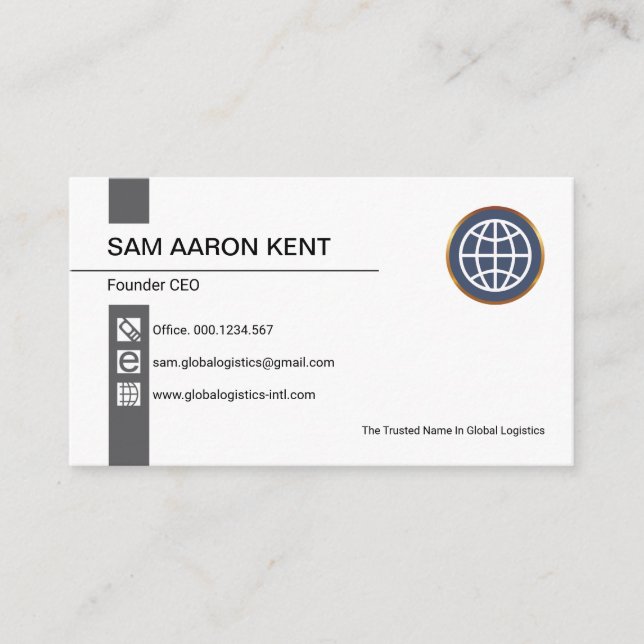 Simple Retro Grey Stripe Icons Founder CEO Business Card (Front)