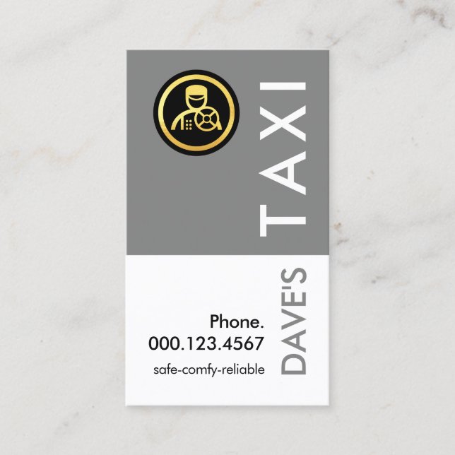 Simple Retro Grey Taxi Layer Business Card (Front)