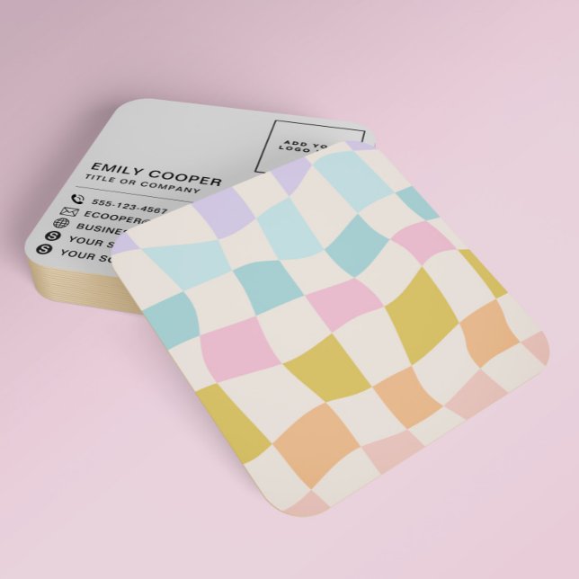 Simple Retro Groovy Chequered Chequerboard Your Lo Square Business Card (Creator Uploaded)