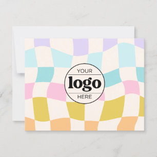 Simple Retro Groovy Chequered Custom Logo  Thank You Card