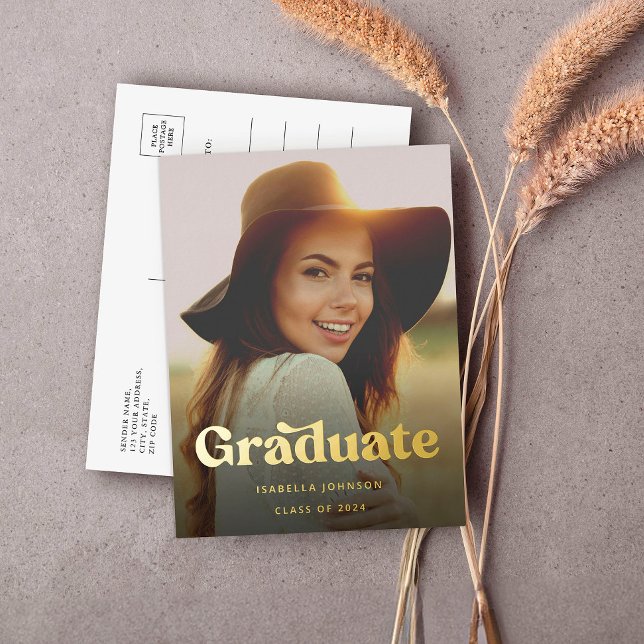Simple Retro High School Graduation Foil Invitation Postcard (Creator Uploaded)