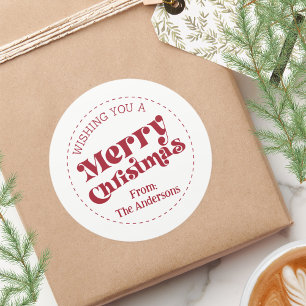 Simple Retro Modern Christmas Large Classic Round Sticker