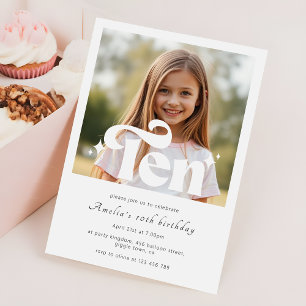 Simple Retro Modern Minimalist 10th Birthday Photo Invitation