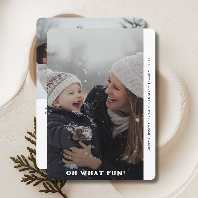 Simple Retro Oh What Fun Christmas Family Photo Holiday Card (Creator Uploaded)