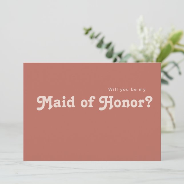 Simple Retro Old Rose Maid of Honour Proposal Card (Standing Front)