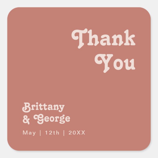 Simple Retro | Old Rose Thank You Wedding Favour Square Sticker (Front)