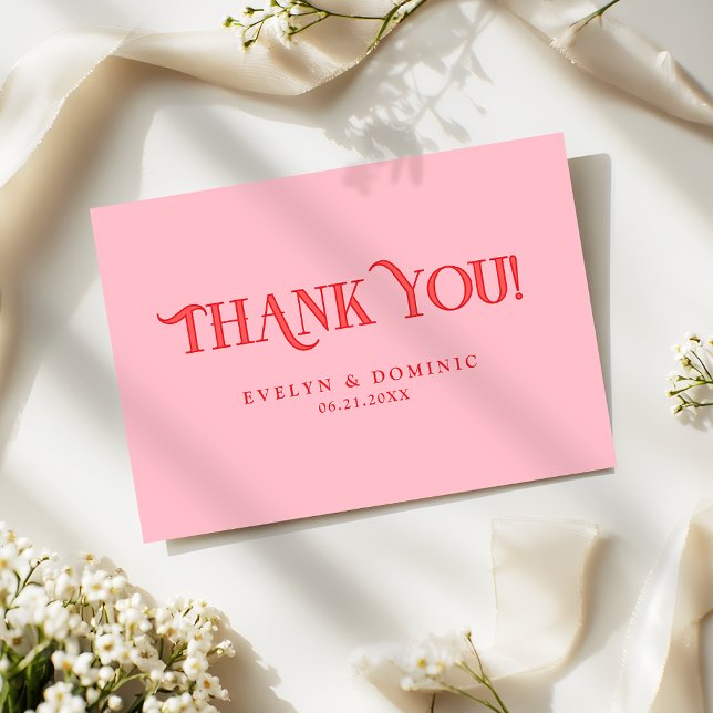 Simple Retro Pink and Red Modern Wedding Thank You Card (Creator Uploaded)