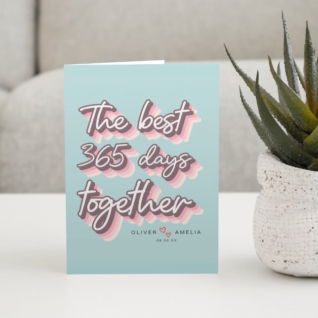Simple Retro Pink Pastel 1st Wedding Anniversary Card (Front)