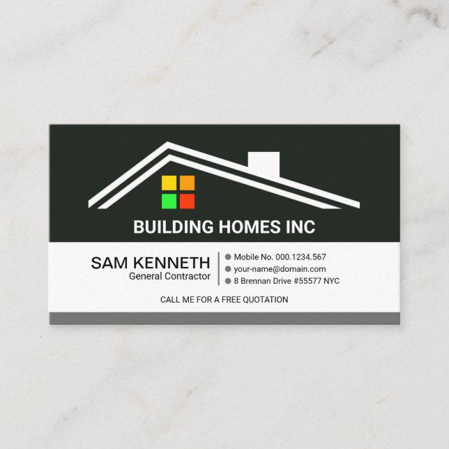 Simple Retro Roof Building Motif Construction Business Card (Front)