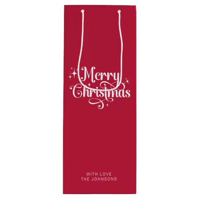 Simple Retro Script Red and White Merry Christmas Wine Gift Bag (Front)