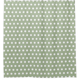 Simple Retro Small white polka dots on sage green Shower Curtain