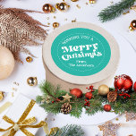 Simple Retro Teal Christmas Large Classic Round Sticker<br><div class="desc">A simple modern and retro sticker that says "Merry Christmas" in a trendy retro font. The name at the bottom is a template that can be changed to suit your family,  business,  or any other saying you would like.</div>