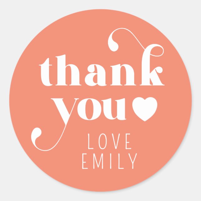 Simple Retro Thank You Pink Heart  Classic Round Sticker (Front)