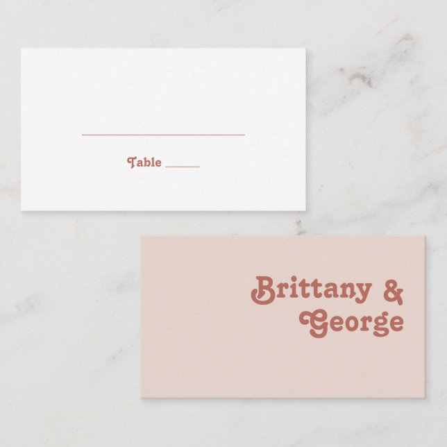 Simple Retro Vibes | Blush Pink Flat Wedding Place Card (Front/Back)