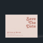 Simple Retro Vibes | Blush Pink Horizontal Save The Date<br><div class="desc">This simple retro vibes | blush pink horizontal save the date is perfect for your classic funky vintage earth tones wedding. The design features a minimalist hippie rustic boho font. The neutral southwest desert colour palette and earthy bohemian mid-century lettering combine for a perfect, minimal modern western destination design. Feel...</div>