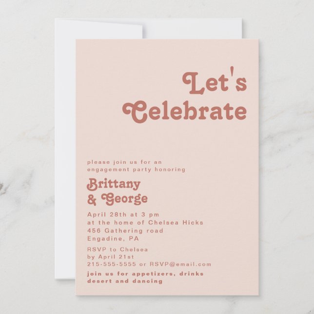 Simple Retro Vibes | Blush Pink Let's Celebrate Invitation (Front)