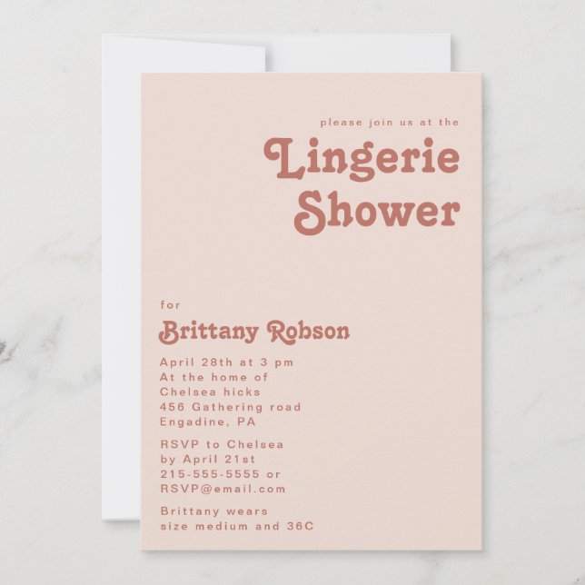 Simple Retro Vibes | Blush Pink Lingerie Shower Invitation (Front)
