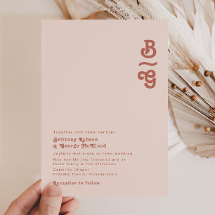 Simple Retro Vibes Blush Pink Monogram Wedding Invitation