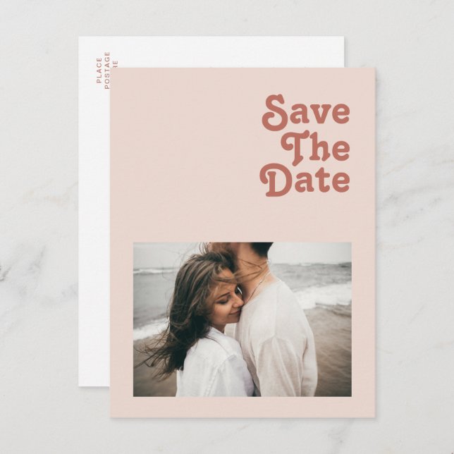 Simple Retro Vibes Blush Pink Photo Save The Date Invitation Postcard (Front/Back)