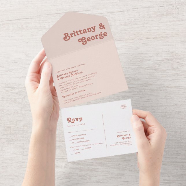 Simple Retro Vibes | Blush Pink Seal and Send All In One Invitation (Tearaway)