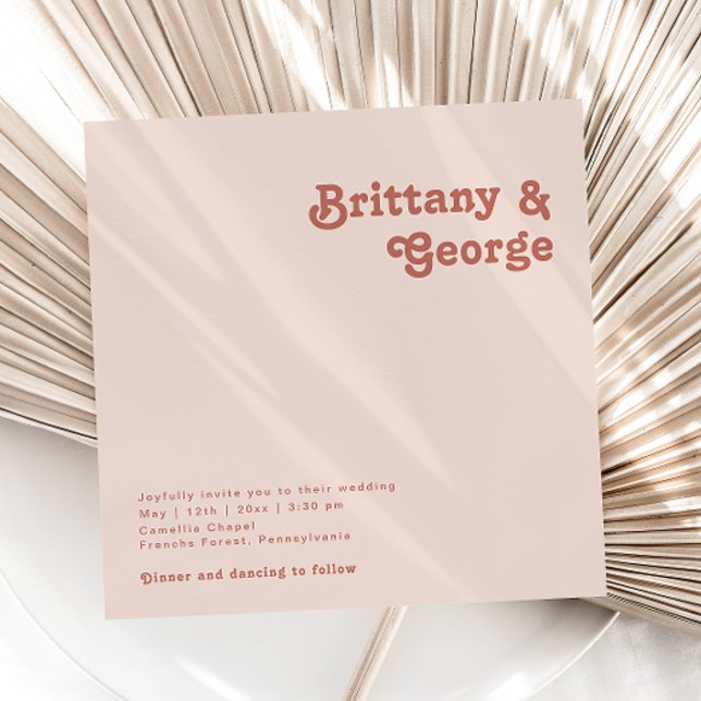 Simple Retro Vibes | Blush Pink Square Wedding Invitation (Creator Uploaded)
