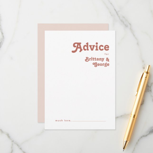 Simple Retro Vibes | Blush Pink Wedding Advice Card (Front/Back In Situ)