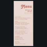 Simple Retro Vibes | Blush Pink Wedding Dinner Menu<br><div class="desc">This simple retro vibes | blush pink wedding dinner menu is perfect for your classic funky vintage earth tones wedding. The design features a minimalist hippie rustic boho font. The neutral southwest desert colour palette and earthy bohemian mid-century lettering combine for a perfect, minimal modern western destination design. Feel free...</div>