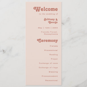 Simple Retro Vibes Blush Pink Wedding Program Programme