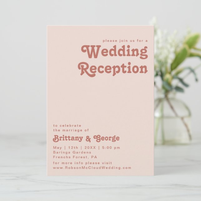 Simple Retro Vibes | Blush Pink Wedding Reception Invitation (Standing Front)