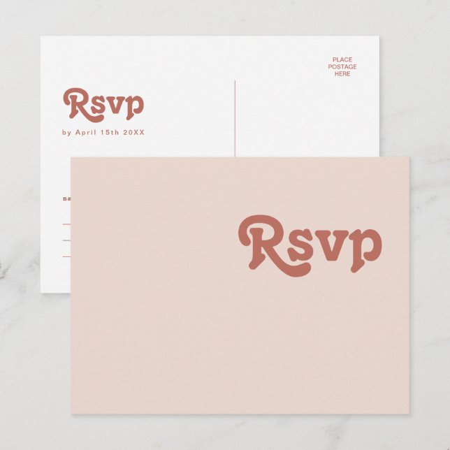 Simple Retro Vibes | Blush Pink Wedding RSVP Postcard (Front/Back)