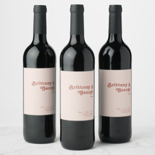Simple Retro Vibes   Blush Pink Wedding Wine Label