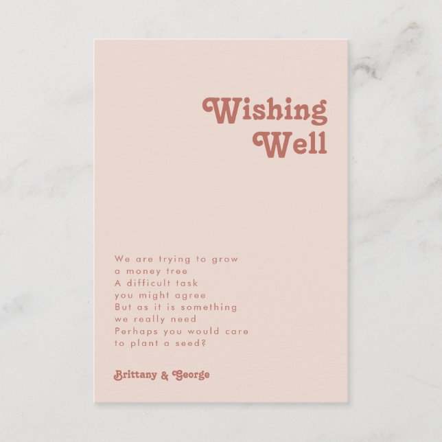 Simple Retro Vibes Blush Pink Wedding Wishing Well Enclosure Card (Front)