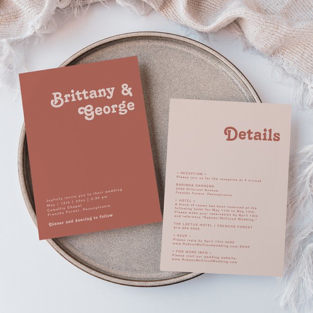 Simple Retro Vibes | Old Rose All In One Wedding Invitation (Creator Uploaded)