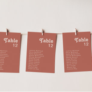 Simple Retro Vibes Old Rose Table Number Chart