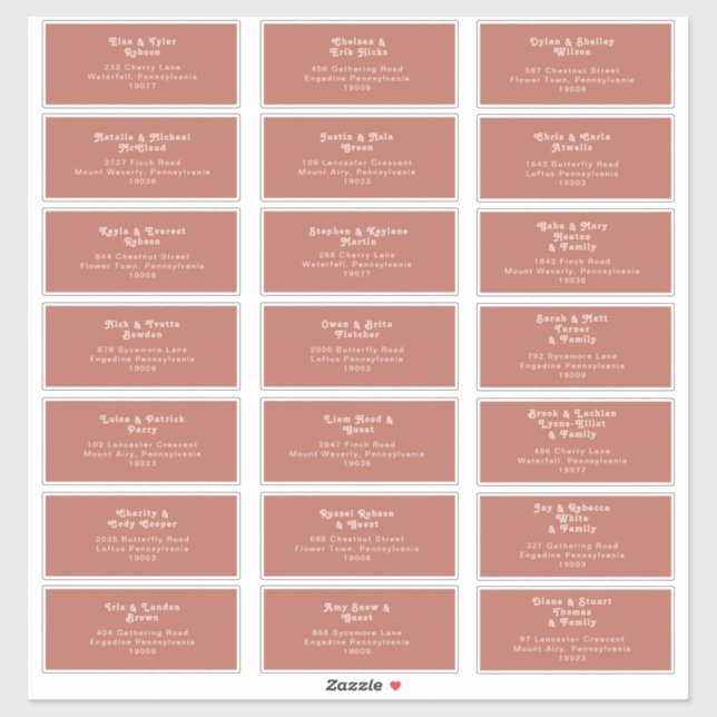 Simple Retro Vibes Old Rose Wedding Guest Address (Sheet)