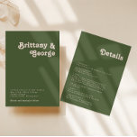 Simple Retro Vibes Olive Green All In One Wedding Invitation<br><div class="desc">This simple retro vibes olive green all in one wedding invitation is perfect for your classic funky vintage earth tones wedding. The design features a minimalist hippie rustic boho font. The neutral southwest desert colour palette and earthy bohemian mid-century lettering combine for a perfect, minimal modern western destination design. Feel...</div>
