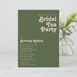 Simple Retro Vibes   Olive Green Bridal Tea Party Invitation