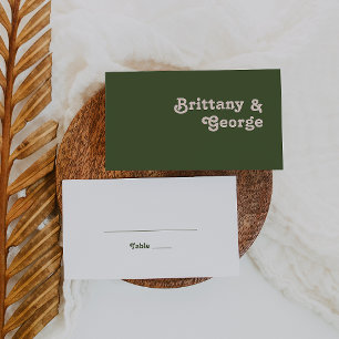 Simple Retro Vibes   Olive Green Flat Wedding Place Card