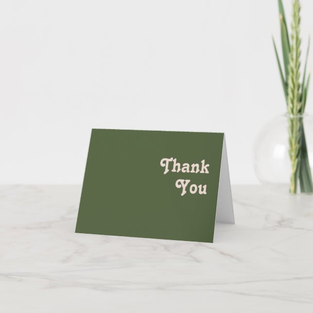 Simple Retro Vibes | Olive Green Folded Thank You Card (Front)